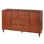 Buffet en Chêne et Blanc Style Mid-Century, 5 Tiroirs et 2 Étagères, 2 Personnes