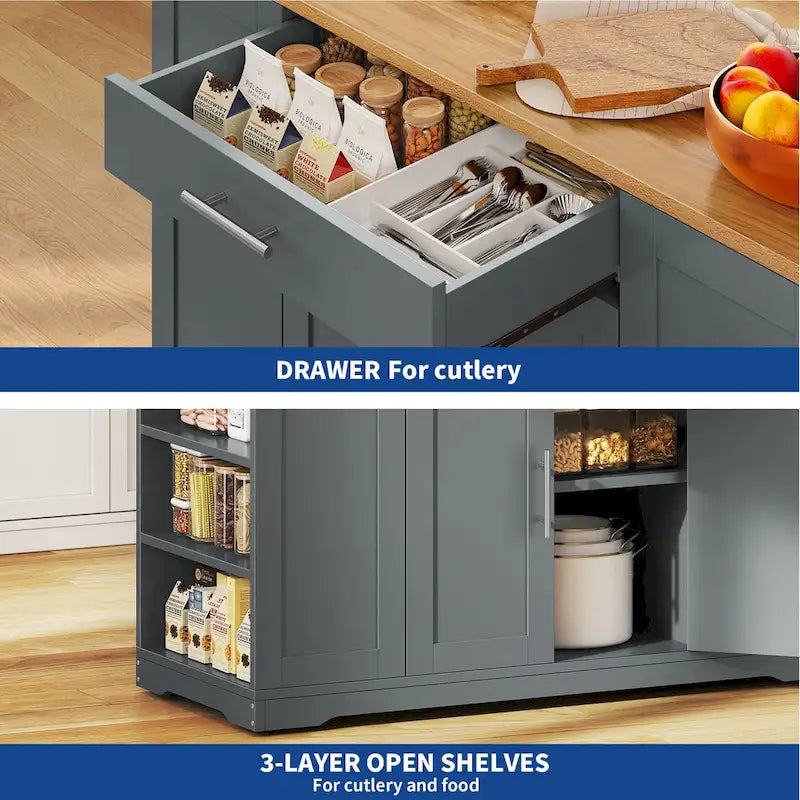 Dessertes de cuisine roulantes avec tiroirs et étagères, disponibles en blanc, gris, noir ou bleu marine – modèle simple