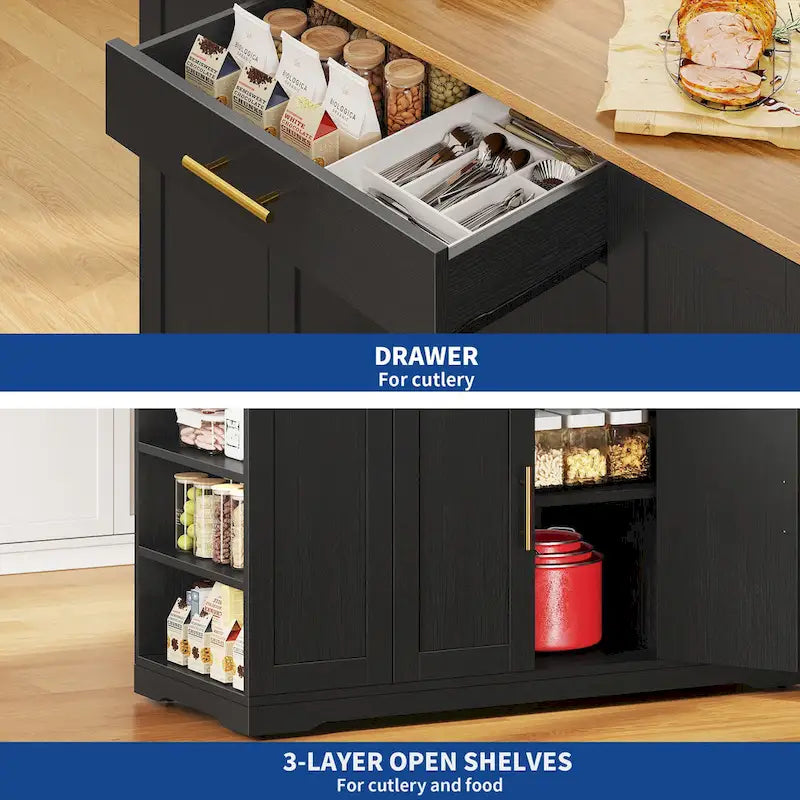 Dessertes de cuisine roulantes avec tiroirs et étagères, disponibles en blanc, gris, noir ou bleu marine – modèle simple