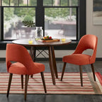 Chaise de salle à manger rembourrée, dossier ajouré, pieds évasés, lot de 2 – Orange/Crème/Marine