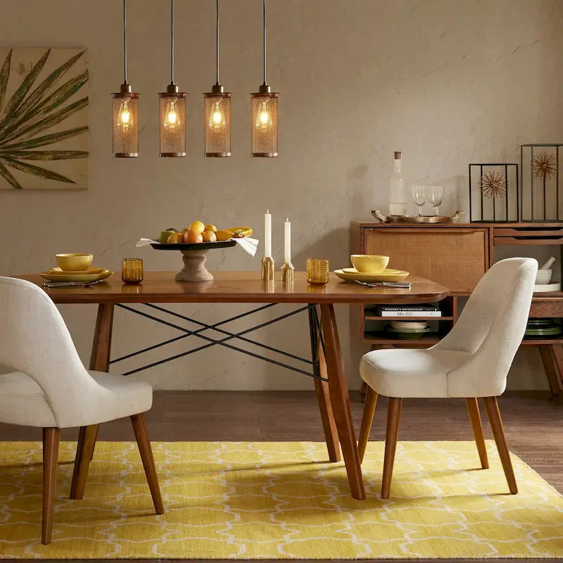 Chaise de salle à manger rembourrée, dossier ajouré, pieds évasés, lot de 2 – Orange/Crème/Marine