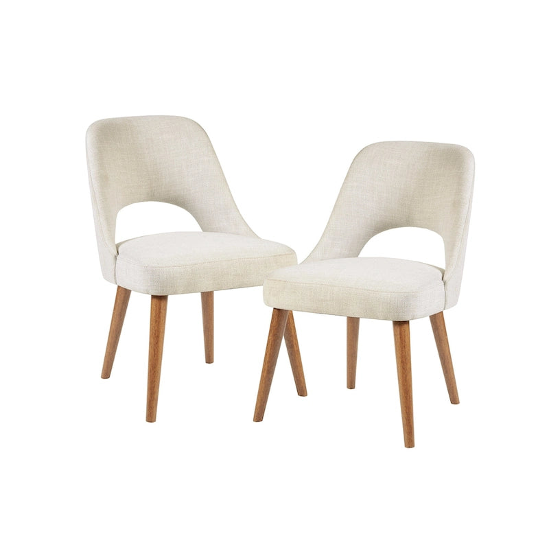 Chaise de salle à manger rembourrée, dossier ajouré, pieds évasés, lot de 2 – Orange/Crème/Marine