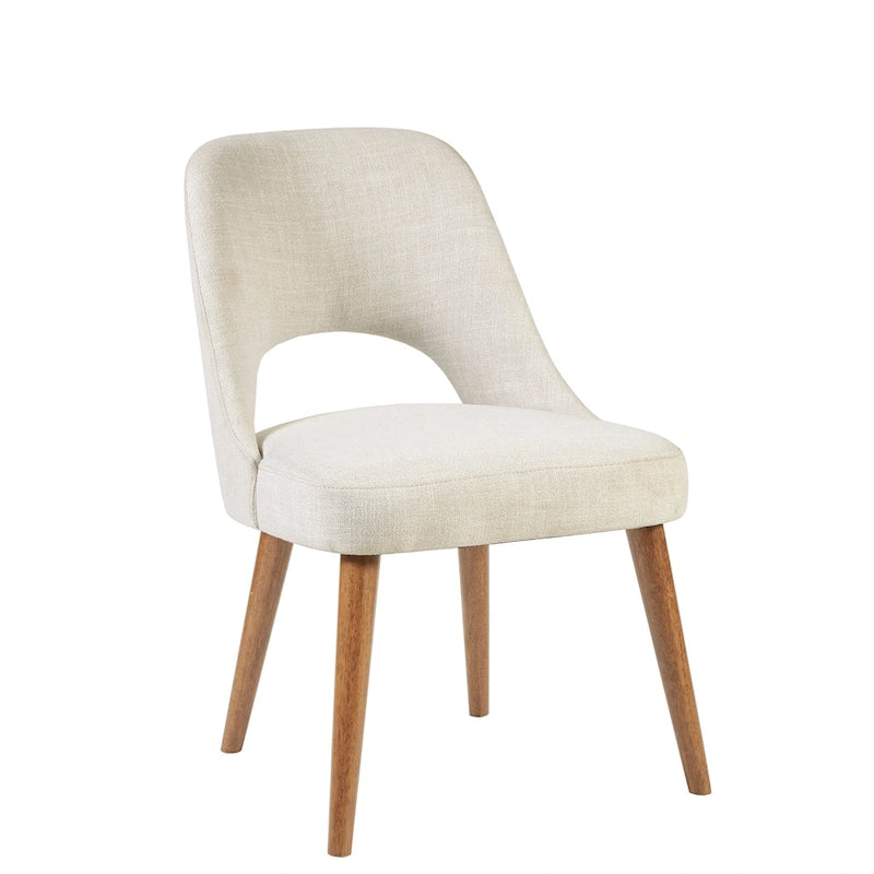 Chaise de salle à manger rembourrée, dossier ajouré, pieds évasés, lot de 2 – Orange/Crème/Marine