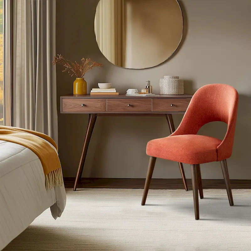 Chaise de salle à manger rembourrée, dossier ajouré, pieds évasés, lot de 2 – Orange/Crème/Marine