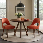Chaise de salle à manger rembourrée, dossier ajouré, pieds évasés, lot de 2 – Orange/Crème/Marine