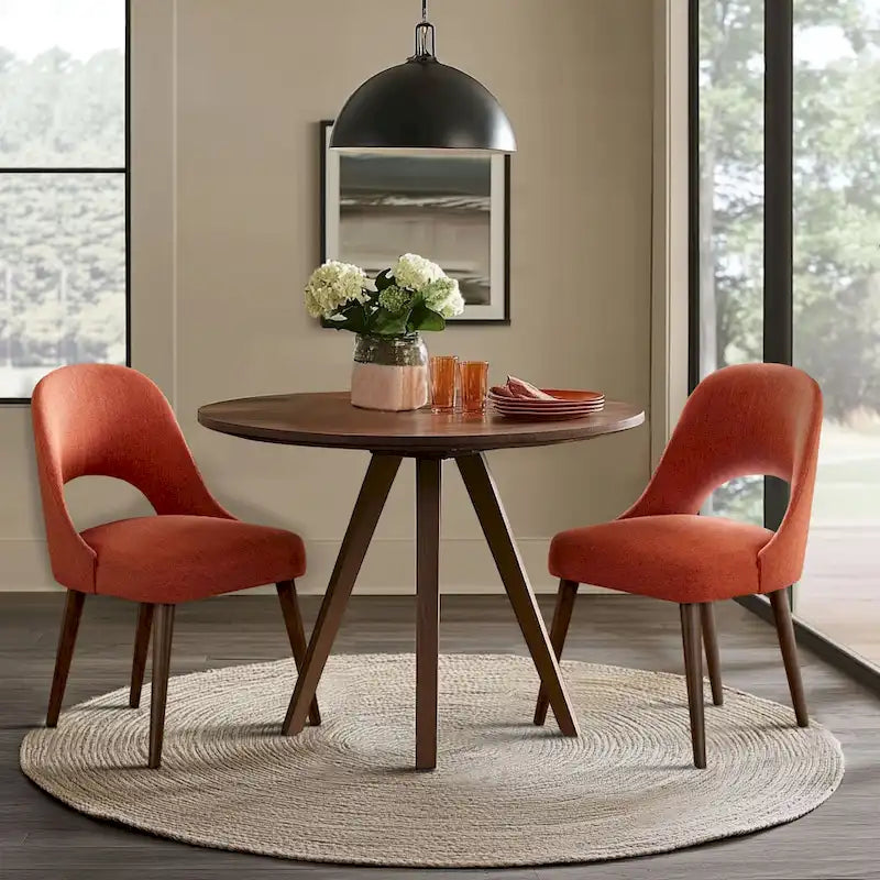 Chaise de salle à manger rembourrée, dossier ajouré, pieds évasés, lot de 2 – Orange/Crème/Marine