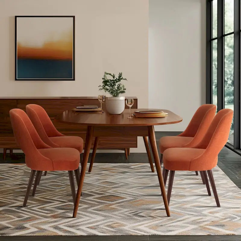 Chaise de salle à manger rembourrée, dossier ajouré, pieds évasés, lot de 2 – Orange/Crème/Marine