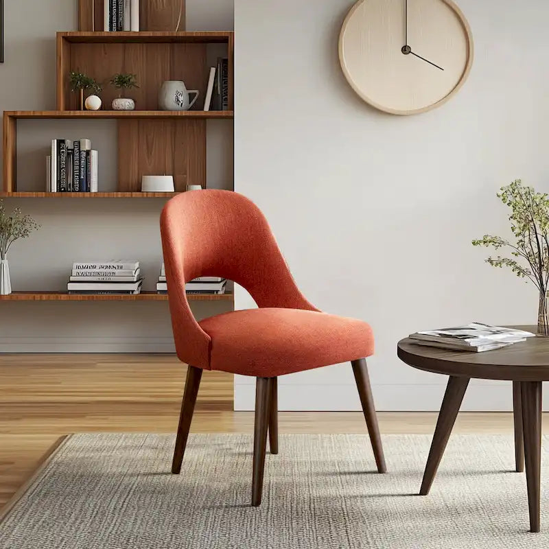 Chaise de salle à manger rembourrée, dossier ajouré, pieds évasés, lot de 2 – Orange/Crème/Marine