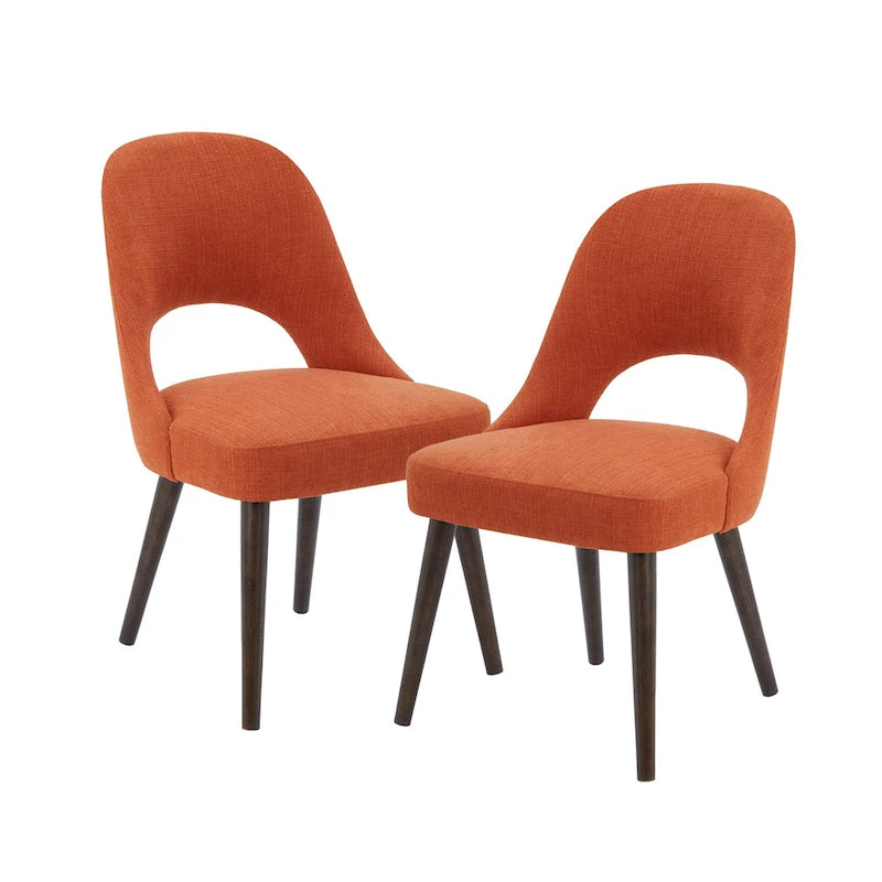 Chaise de salle à manger rembourrée, dossier ajouré, pieds évasés, lot de 2 – Orange/Crème/Marine