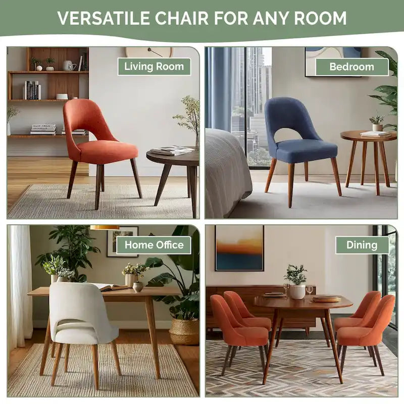 Chaise de salle à manger rembourrée, dossier ajouré, pieds évasés, lot de 2 – Orange/Crème/Marine