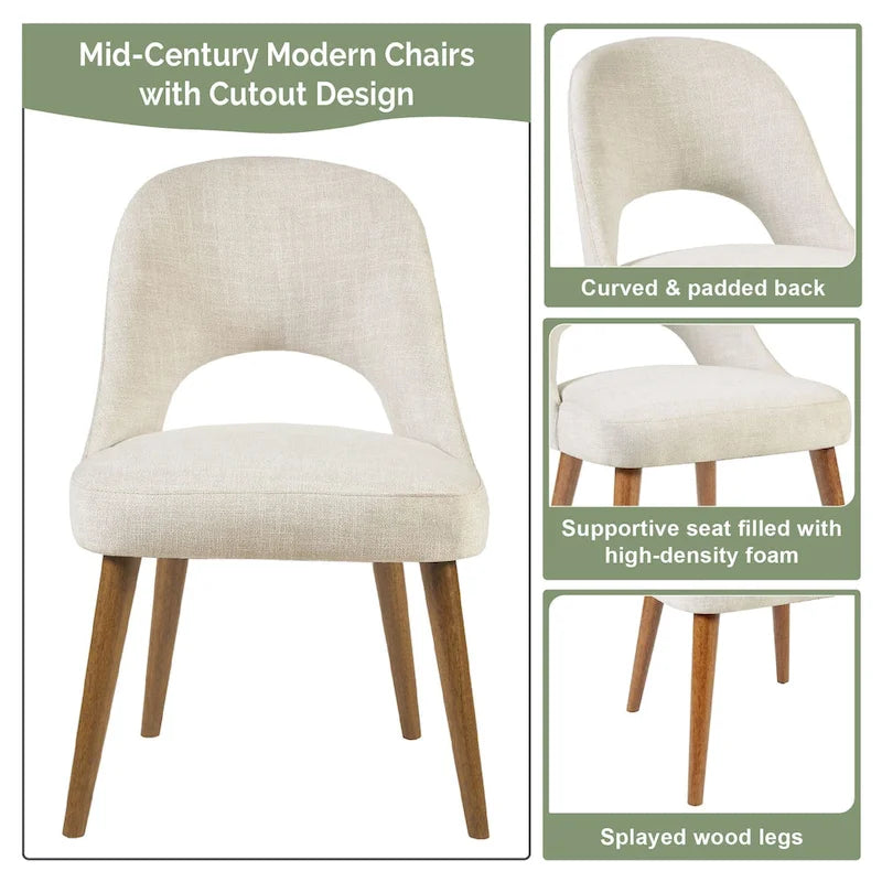 Chaise de salle à manger rembourrée, dossier ajouré, pieds évasés, lot de 2 – Orange/Crème/Marine