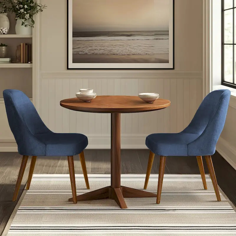 Chaise de salle à manger rembourrée, dossier ajouré, pieds évasés, lot de 2 – Orange/Crème/Marine