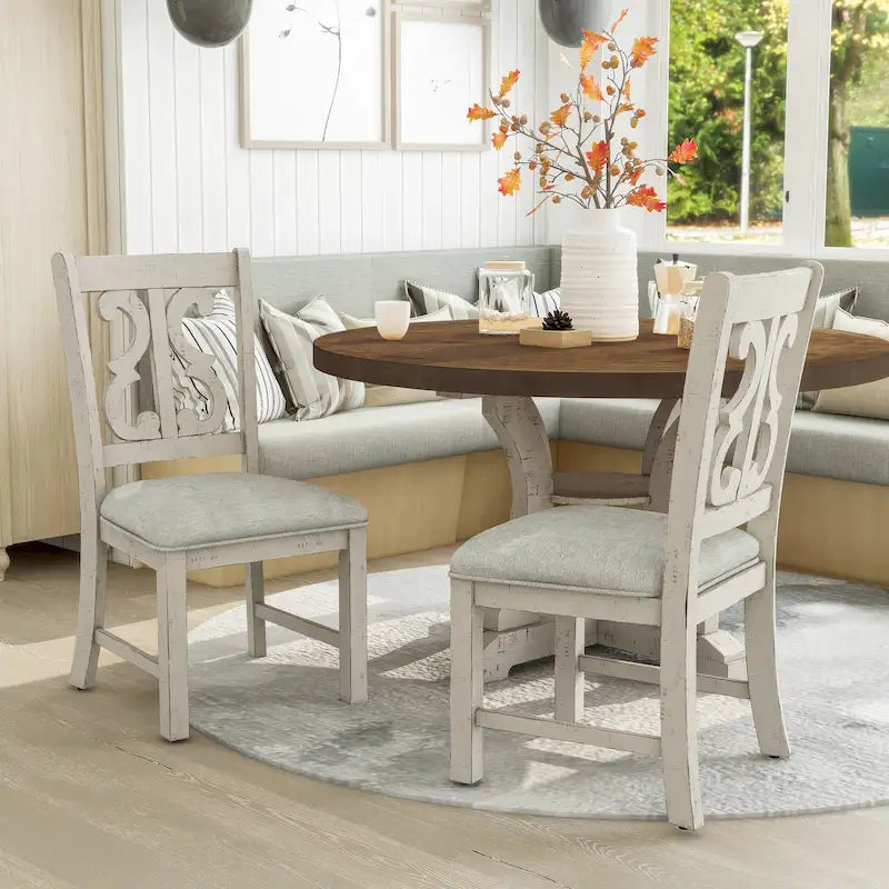 Chaises de salle à manger en bois de style fermette, blanc/bleu/bleu clair, lot de 2