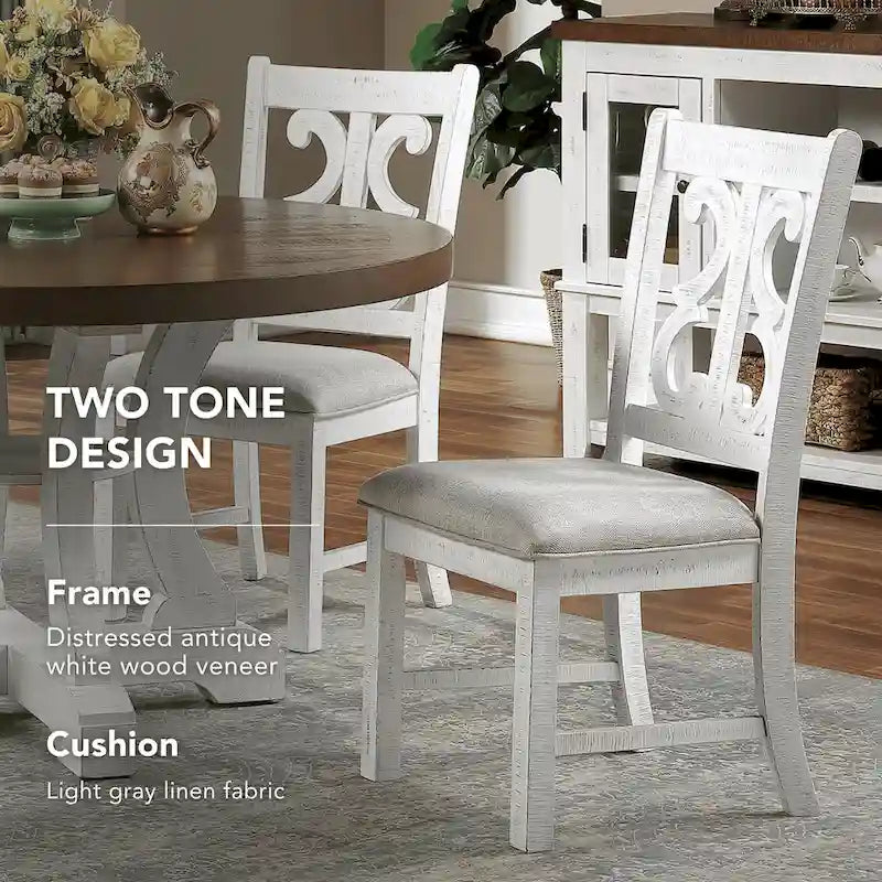 Chaises de salle à manger en bois de style fermette, blanc/bleu/bleu clair, lot de 2