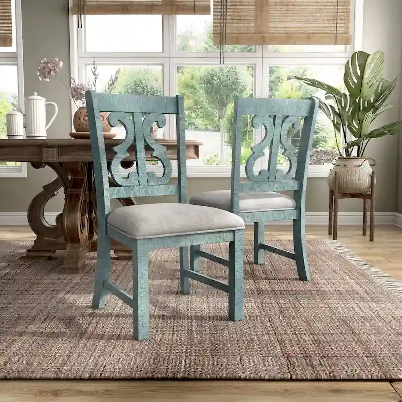 Chaises de salle à manger en bois de style fermette, blanc/bleu/bleu clair, lot de 2