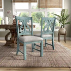 Chaises de salle à manger en bois de style fermette, blanc/bleu/bleu clair, lot de 2