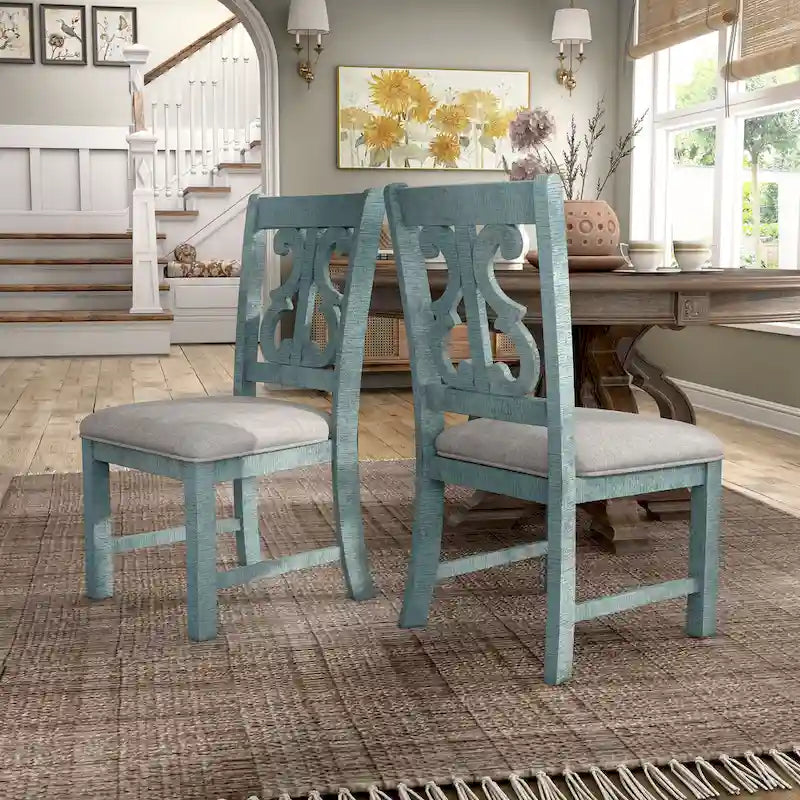 Chaises de salle à manger en bois de style fermette, blanc/bleu/bleu clair, lot de 2