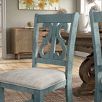 Chaises de salle à manger en bois de style fermette, blanc/bleu/bleu clair, lot de 2