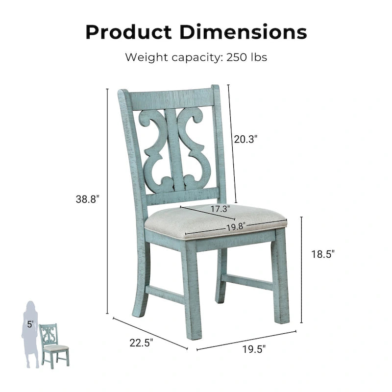 Chaises de salle à manger en bois de style fermette, blanc/bleu/bleu clair, lot de 2