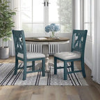 Chaises de salle à manger en bois de style fermette, blanc/bleu/bleu clair, lot de 2
