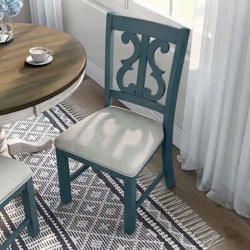 Chaises de salle à manger en bois de style fermette, blanc/bleu/bleu clair, lot de 2