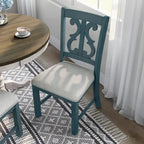 Chaises de salle à manger en bois de style fermette, blanc/bleu/bleu clair, lot de 2