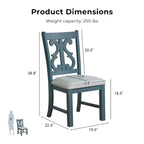 Chaises de salle à manger en bois de style fermette, blanc/bleu/bleu clair, lot de 2