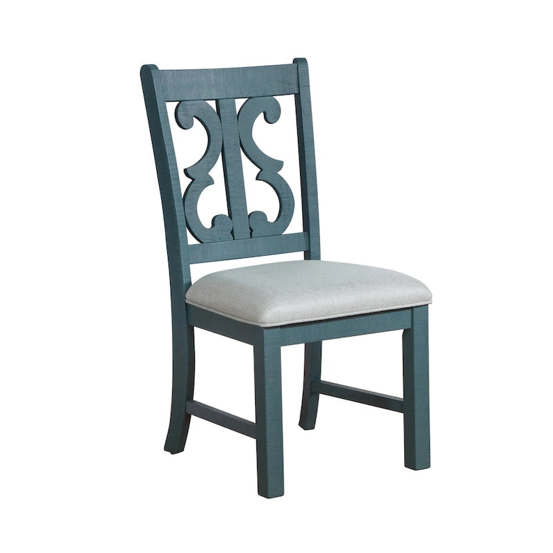 Chaises de salle à manger en bois de style fermette, blanc/bleu/bleu clair, lot de 2