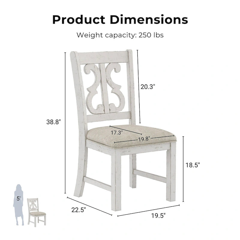 Chaises de salle à manger en bois de style fermette, blanc/bleu/bleu clair, lot de 2