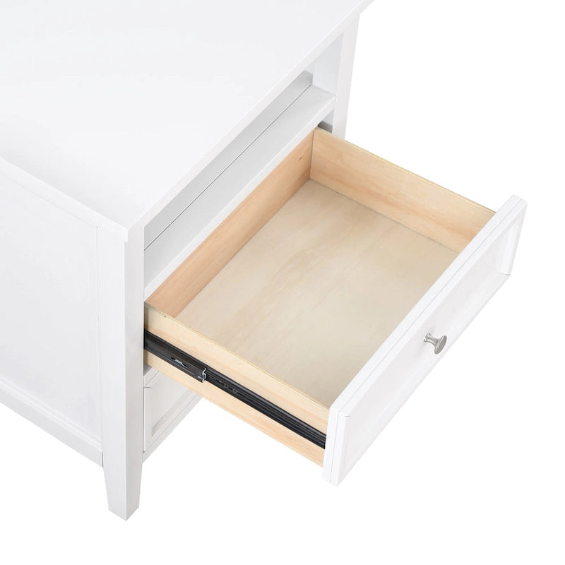 Table de chevet 2 tiroirs avec étagère ouverte | Blanc / Vert vintage / Bleu nuit