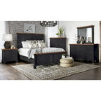 Ensemble de chambre 4 pièces Rustique Ivoire et Miel – Grand lit/Très grand lit, Bois vieilli bicolore