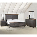 Ensemble de chambre 4 pièces Rustique Ivoire et Miel – Grand lit/Très grand lit, Bois vieilli bicolore