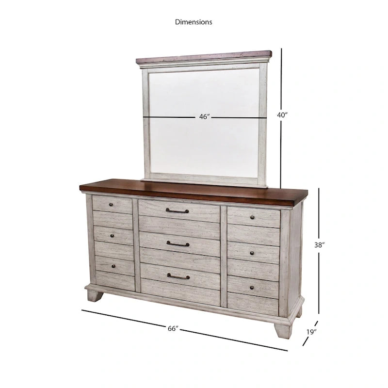 Ensemble de chambre 4 pièces Rustique Ivoire et Miel – Grand lit/Très grand lit, Bois vieilli bicolore