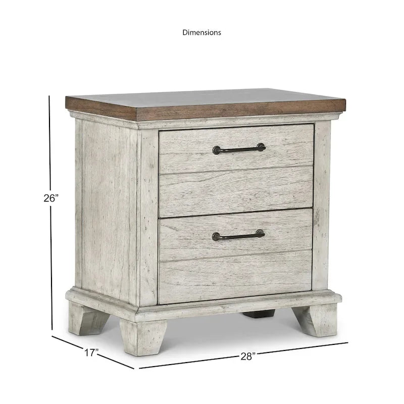 Ensemble de chambre 4 pièces Rustique Ivoire et Miel – Grand lit/Très grand lit, Bois vieilli bicolore