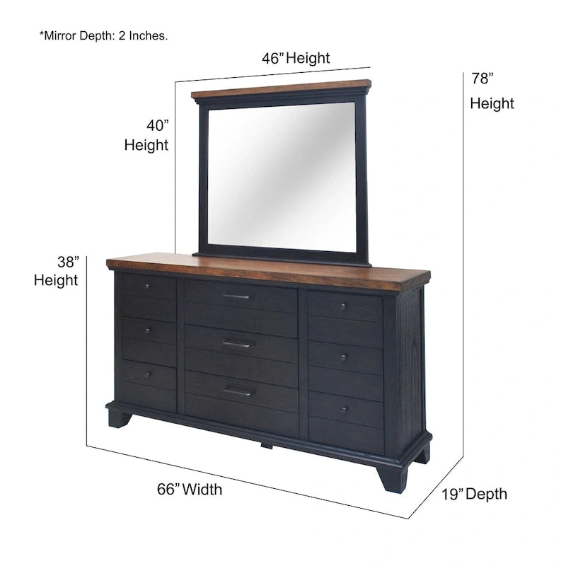 Ensemble de chambre 4 pièces Rustique Ivoire et Miel – Grand lit/Très grand lit, Bois vieilli bicolore