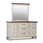 Ensemble de chambre 4 pièces Rustique Ivoire et Miel – Grand lit/Très grand lit, Bois vieilli bicolore