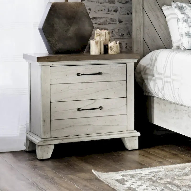 Ensemble de chambre 4 pièces Rustique Ivoire et Miel – Grand lit/Très grand lit, Bois vieilli bicolore