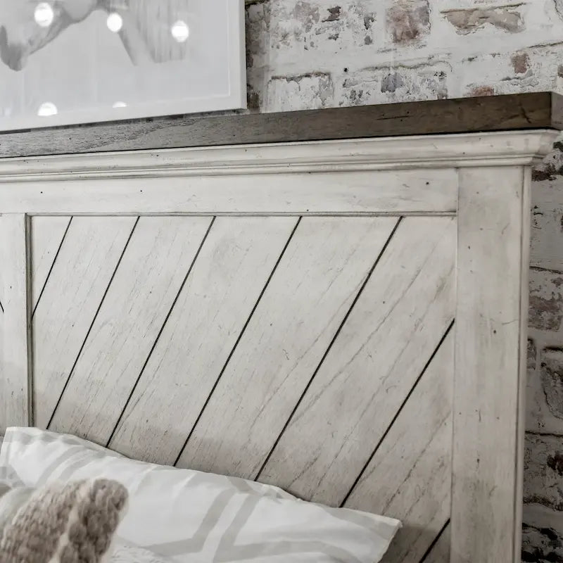Ensemble de chambre 4 pièces Rustique Ivoire et Miel – Grand lit/Très grand lit, Bois vieilli bicolore