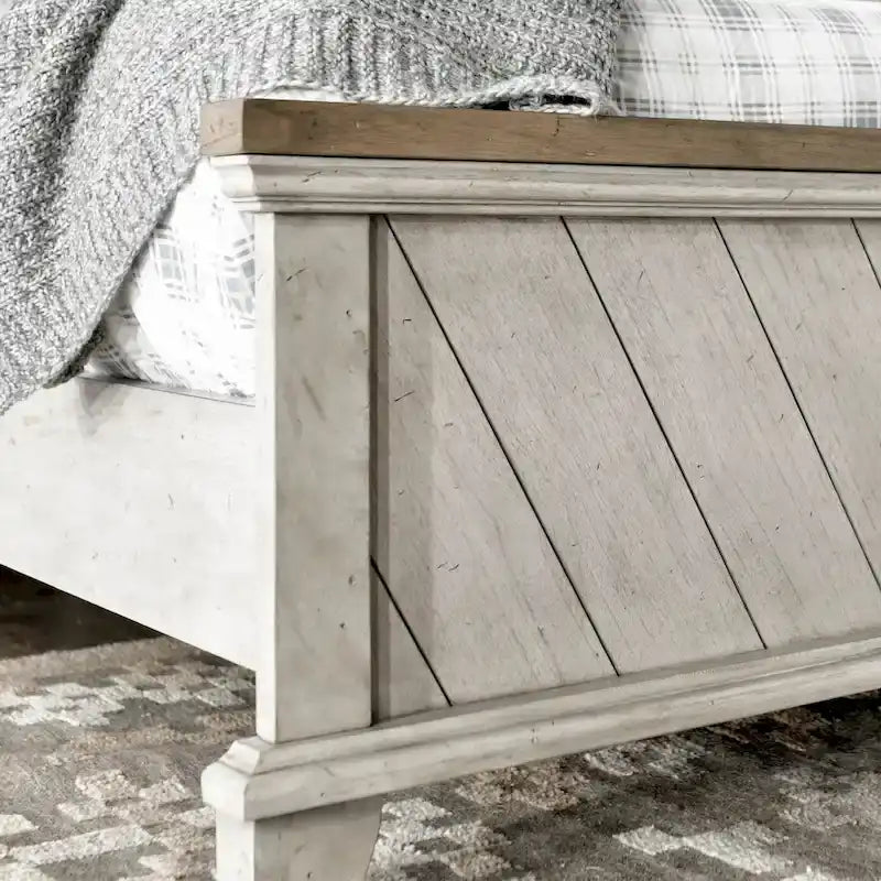 Ensemble de chambre 4 pièces Rustique Ivoire et Miel – Grand lit/Très grand lit, Bois vieilli bicolore
