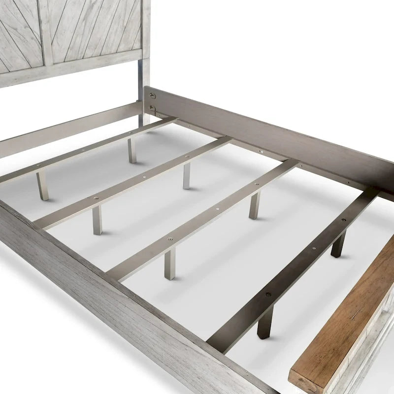 Ensemble de chambre 4 pièces Rustique Ivoire et Miel – Grand lit/Très grand lit, Bois vieilli bicolore