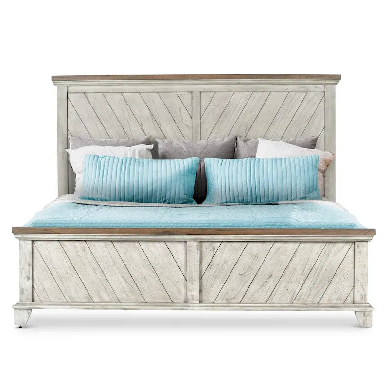 Ensemble de chambre 4 pièces Rustique Ivoire et Miel – Grand lit/Très grand lit, Bois vieilli bicolore
