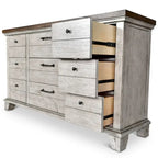 Ensemble de chambre 4 pièces Rustique Ivoire et Miel – Grand lit/Très grand lit, Bois vieilli bicolore
