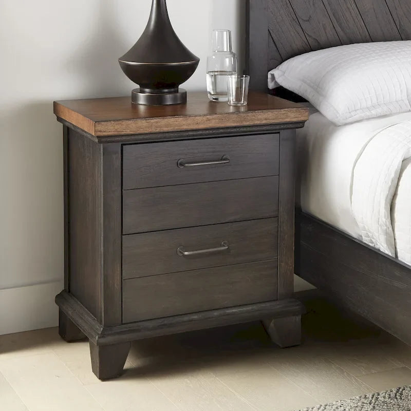 Ensemble de chambre 4 pièces Rustique Ivoire et Miel – Grand lit/Très grand lit, Bois vieilli bicolore