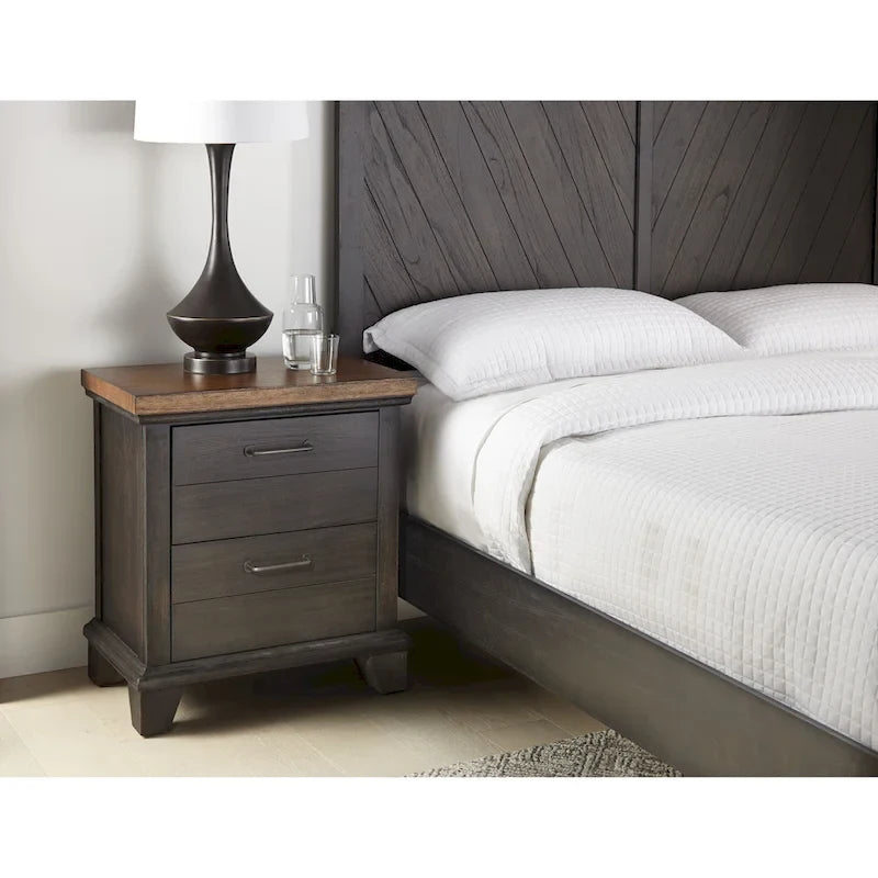 Ensemble de chambre 4 pièces Rustique Ivoire et Miel – Grand lit/Très grand lit, Bois vieilli bicolore