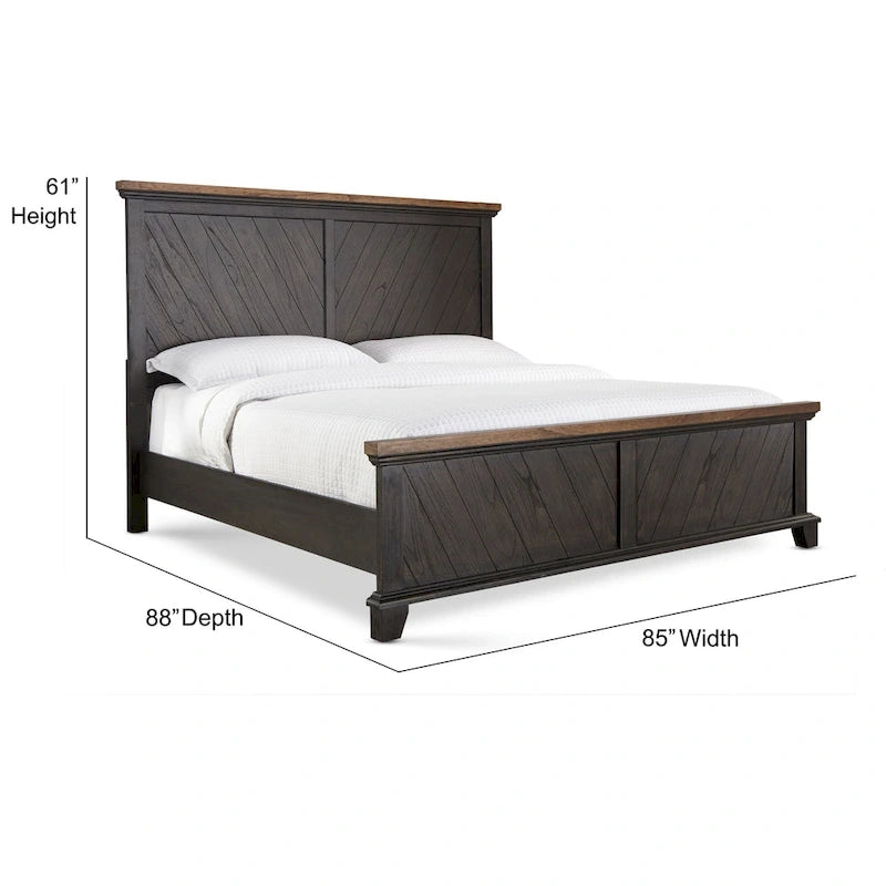 Ensemble de chambre 4 pièces Rustique Ivoire et Miel – Grand lit/Très grand lit, Bois vieilli bicolore