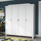 Armoire 4 portes en bois massif – Blanc/Moka/Java/Noir, Standard ou avec miroir
