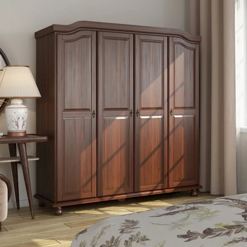 Armoire 4 portes en bois massif – Blanc/Moka/Java/Noir, Standard ou avec miroir