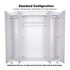 Armoire 4 portes en bois massif – Blanc/Moka/Java/Noir, Standard ou avec miroir