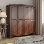 Armoire 4 portes en bois massif – Blanc/Moka/Java/Noir, Standard ou avec miroir