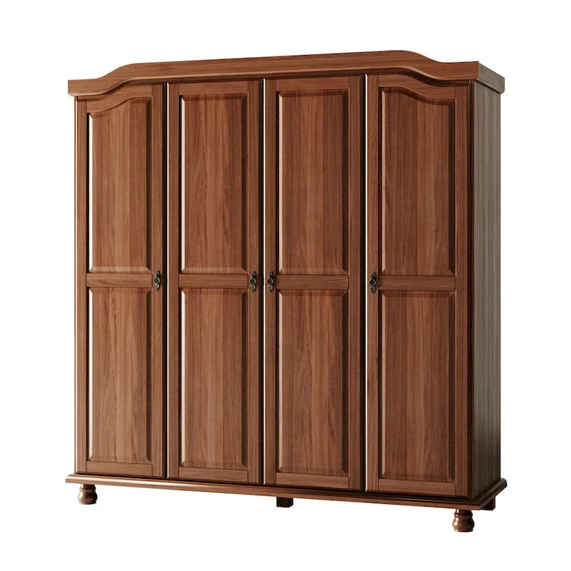 Armoire 4 portes en bois massif – Blanc/Moka/Java/Noir, Standard ou avec miroir